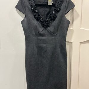 Taylor Black Ruffled V-Neck Sheath Dress